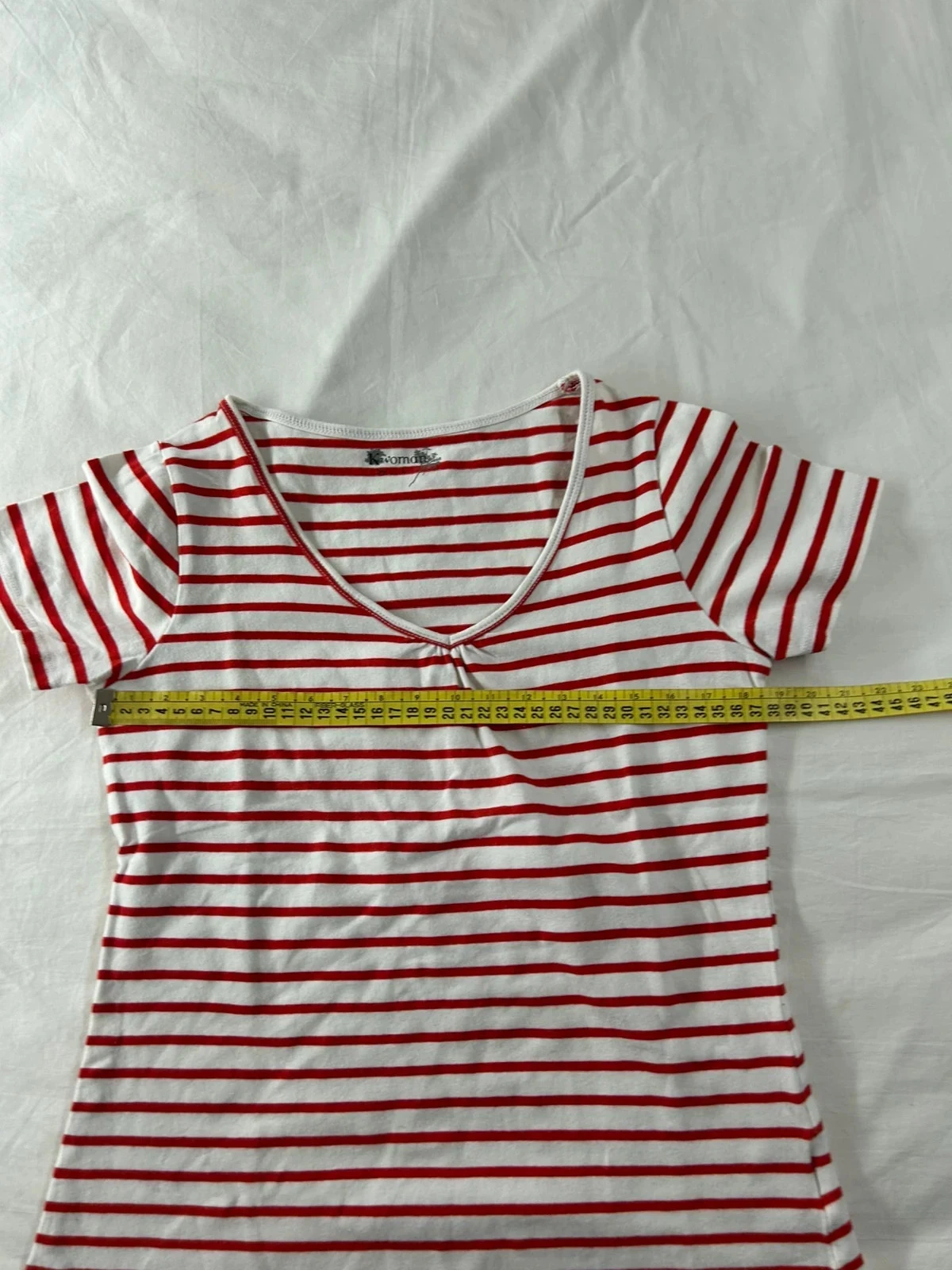 Camiseta a rayas rojas y blancas de manga corta talla L para mujer – photo 6